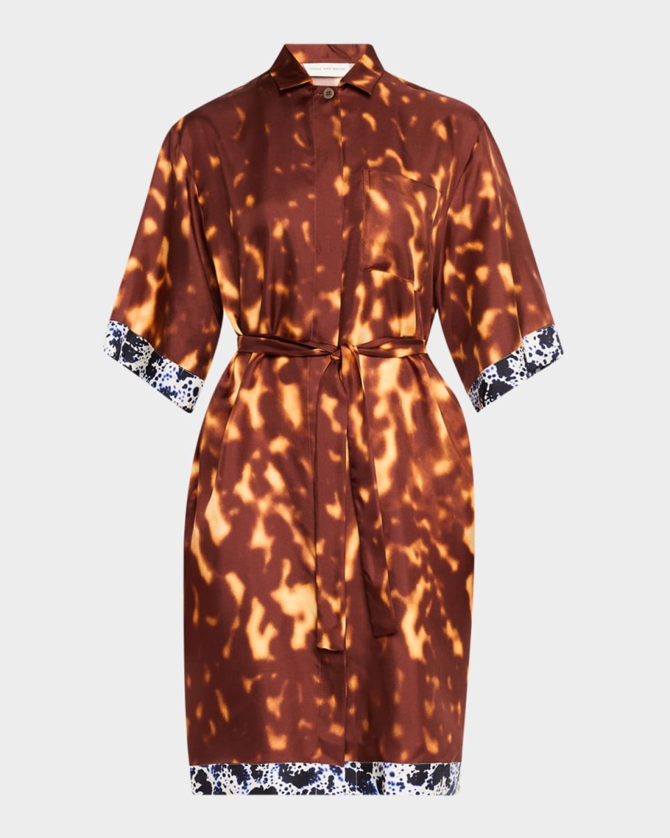 Doralia Short-Sleeve Belted Silk Shirtdress